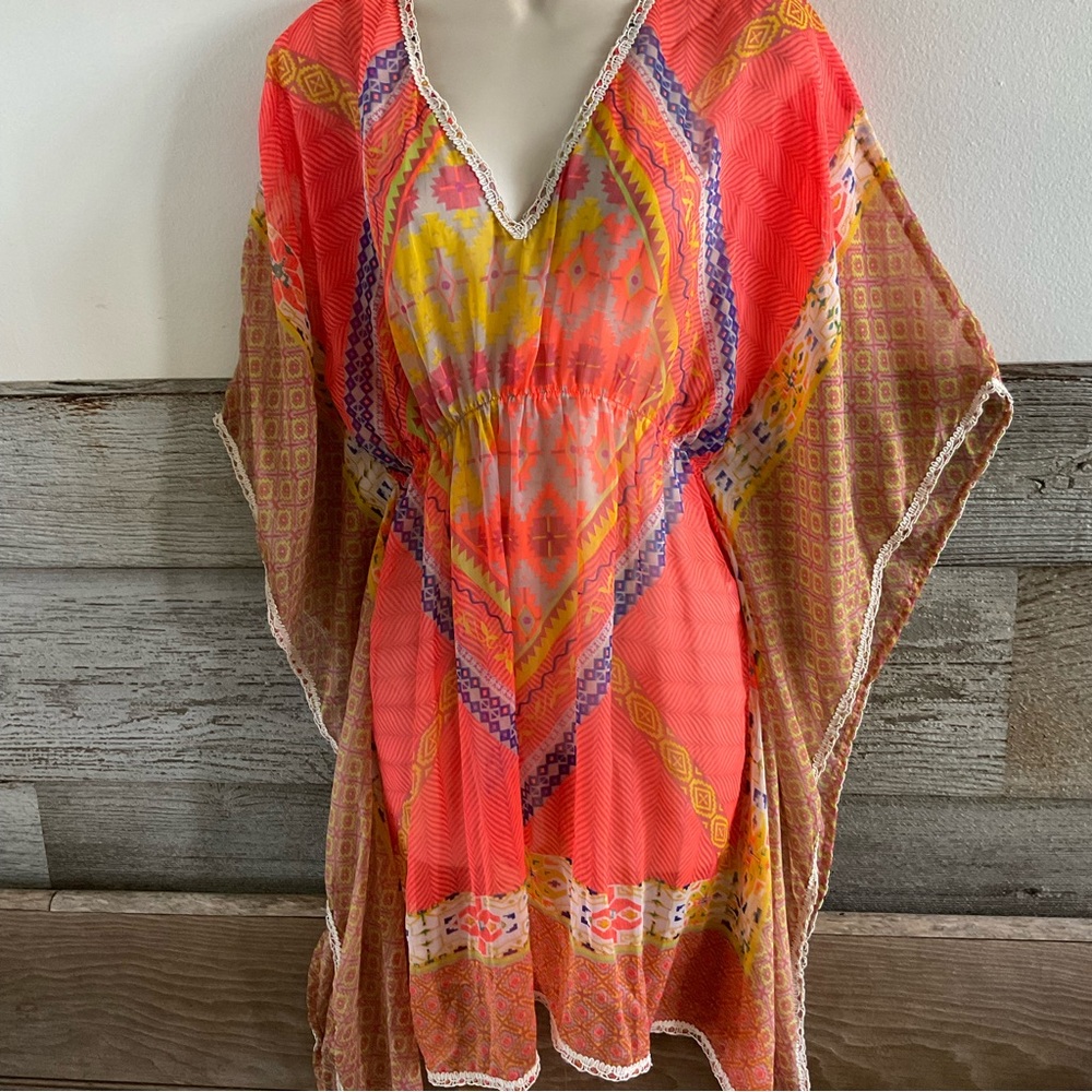 blue island Coral Multi-Color Sheer Swim Coverup medium - Picture 4 of 7